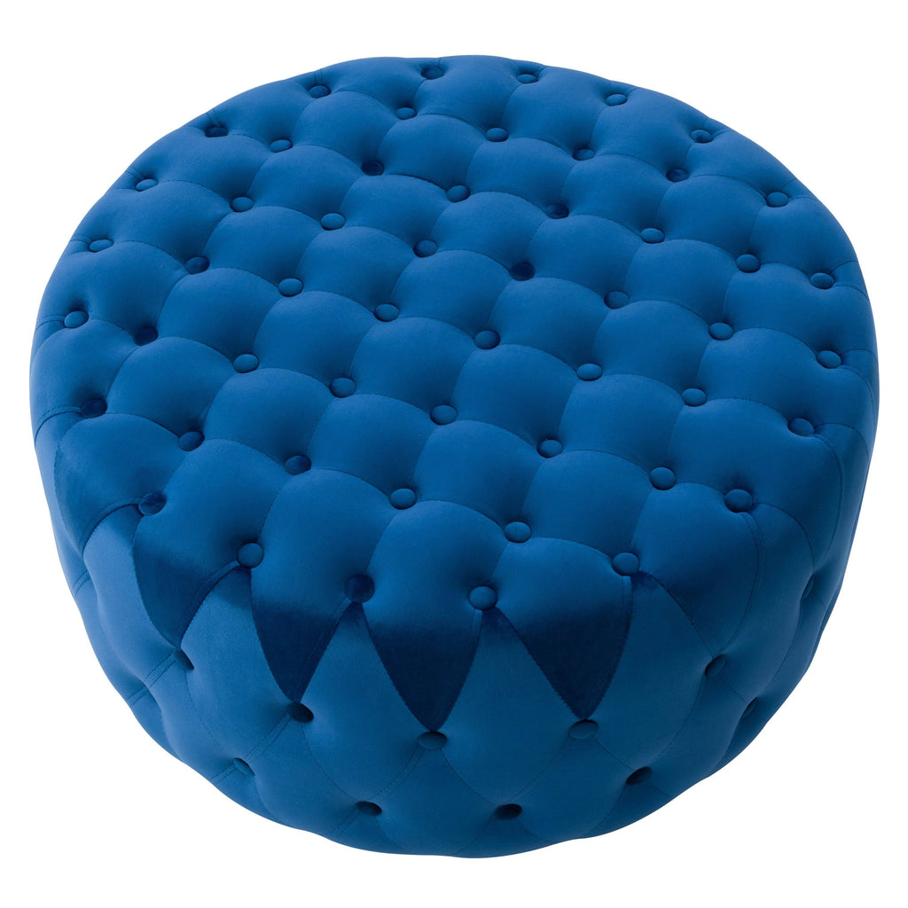 Blue Velvet Large Round Tufted Ottoman N15311