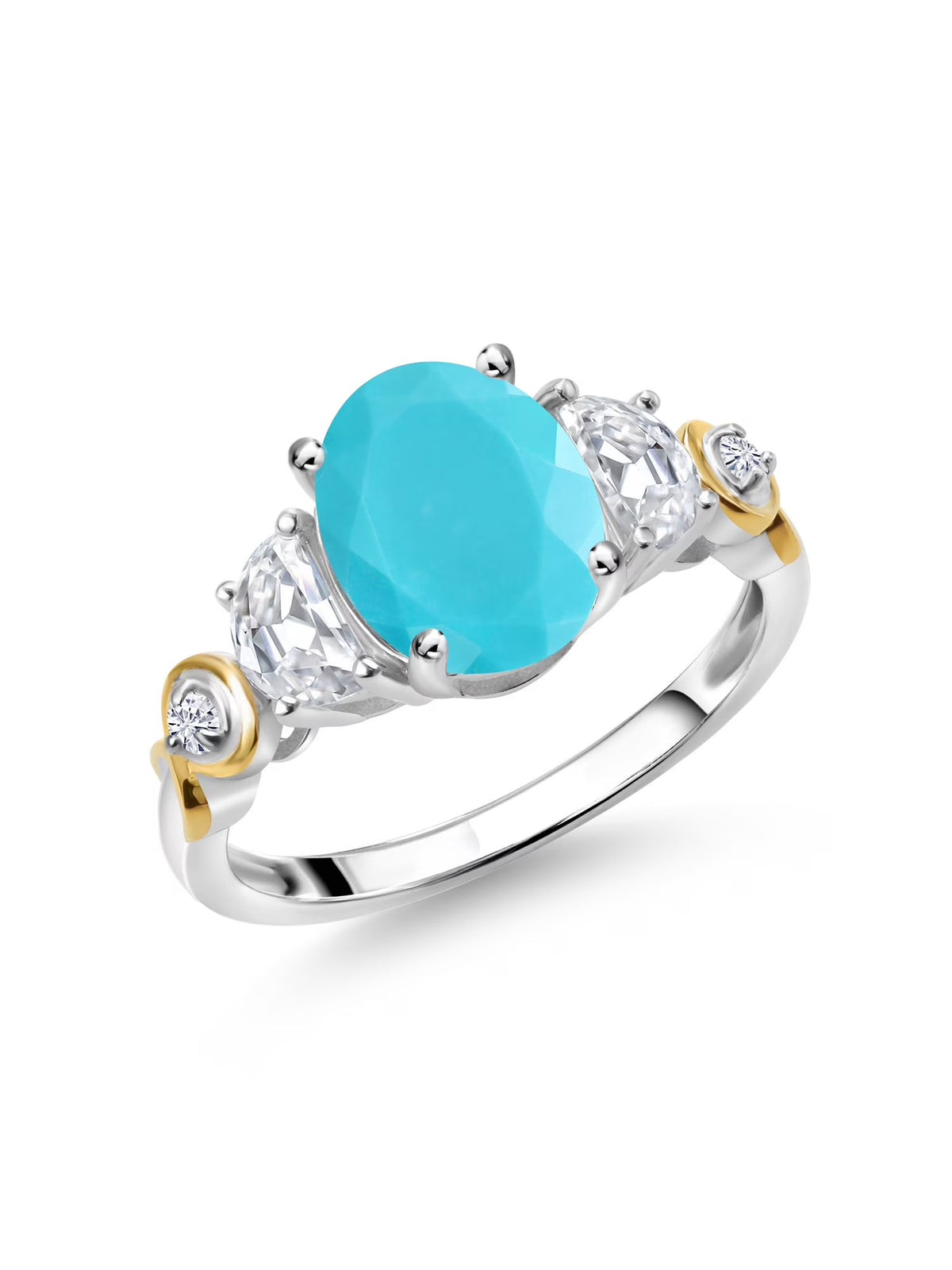 Oval Green Turquoise and Moissanite 3-Stone Ring J13924