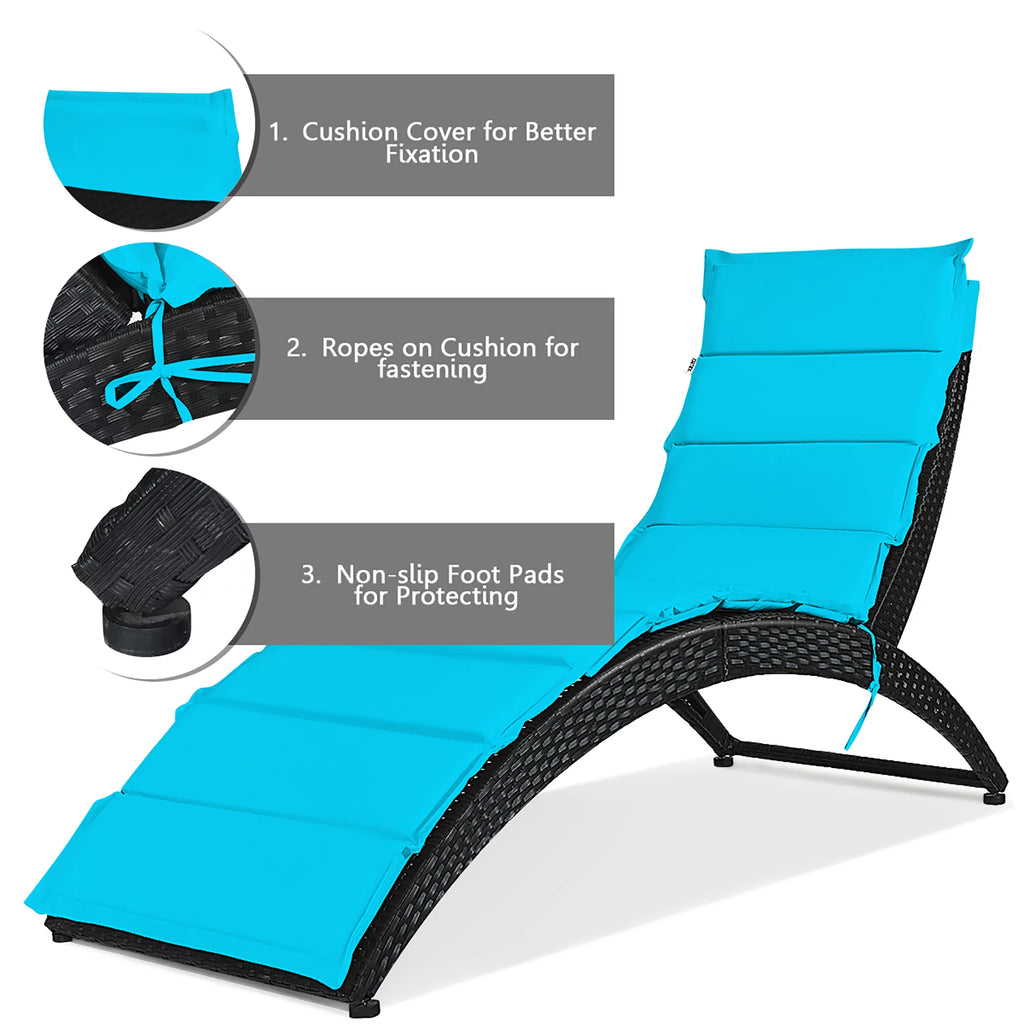 Folding Patio Rattan Lounge Chair Chaise Cushioned Red E256767