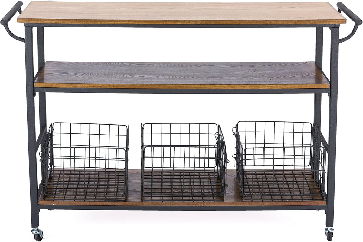 Brown Wood and Metal Kitchen Cart K990