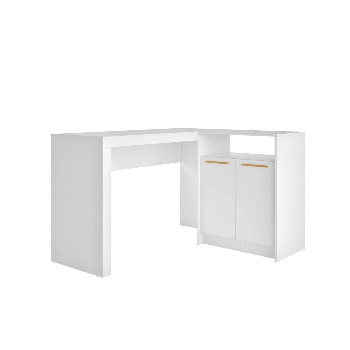 White L-Shaped Office Desk with Cabinet B1015
