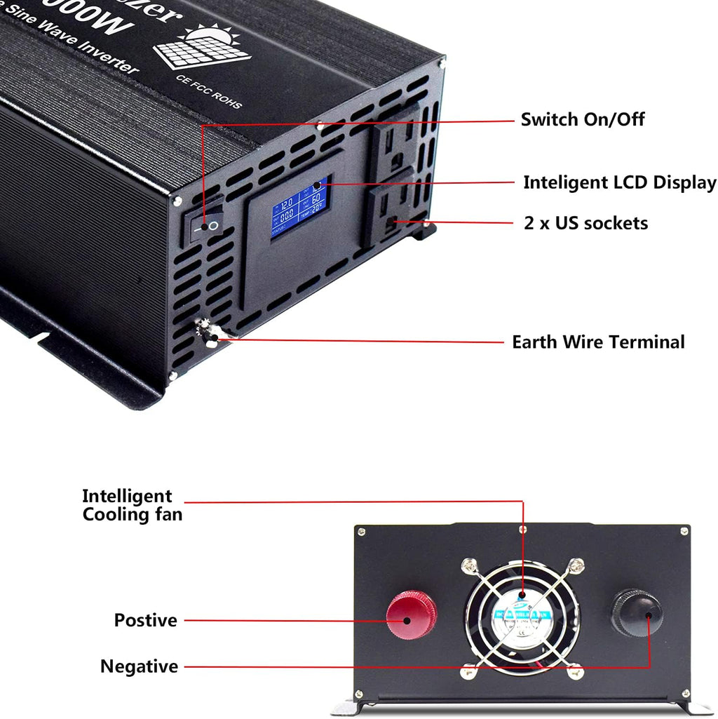 3000w 24v Pure Sine Wave Power Inverter with Dual US Outlet and LCD Display Y257811