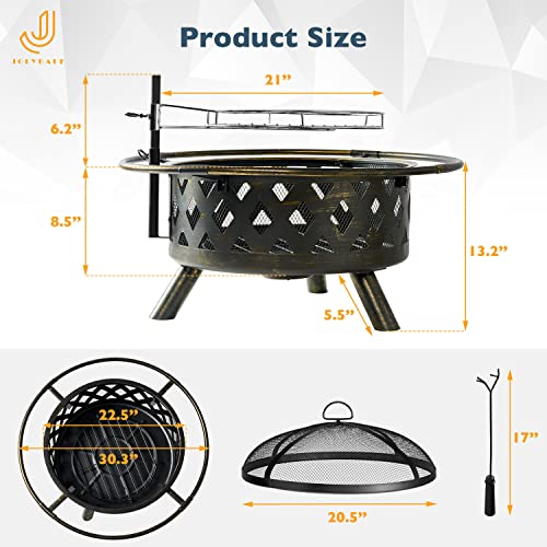 2 in 1 Wood Burning Fire Pit with Mesh Spark Screen Doors Y6119