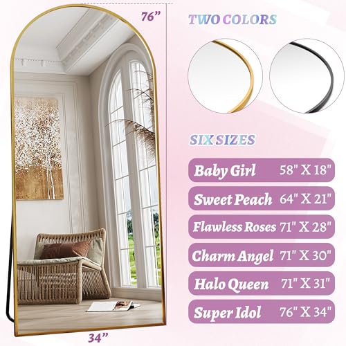 76"x34" Black Arched Floor Mirror A3828