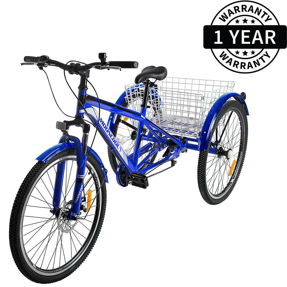 Adult Mountain Tricycle, 7 Speed Three Wheel Bike, 24/26/27.5 inch, 420 lbs H499691