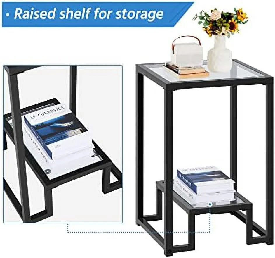 Tempered Glass Coffee Table Set of 3 Pieces Black Z816