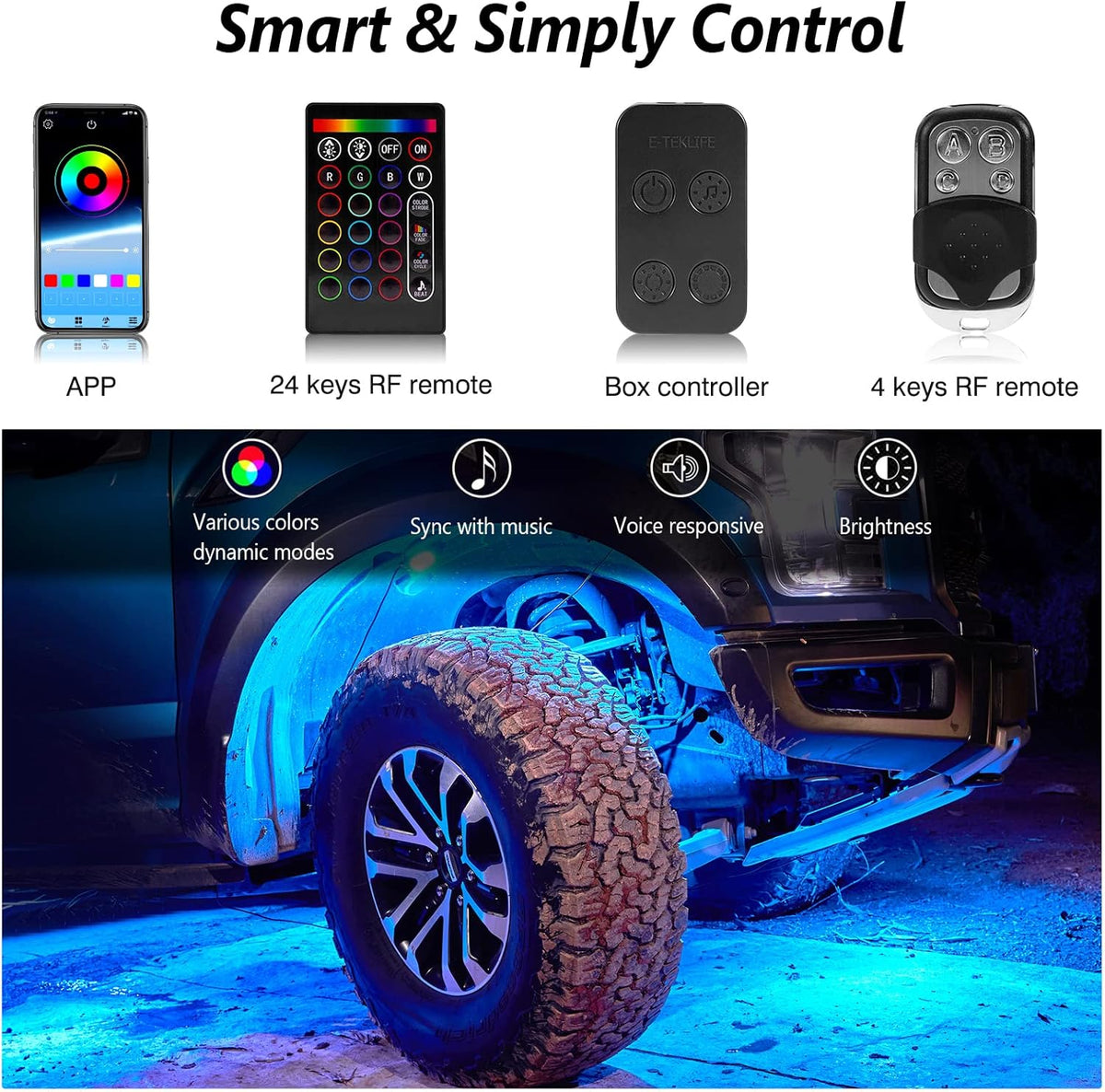 RGB LED Underglow Lighting Kit, 6 Pods, IP68 Waterproof, Pack of 2 Z377