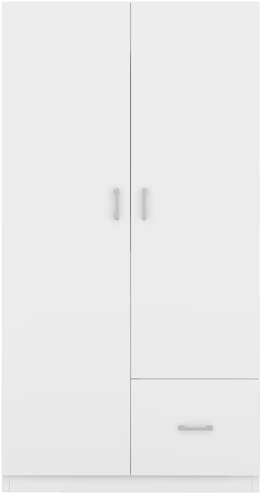 White 2 Door Wood Wardrobe with 5 Fixed Shelves and Hanging Rod X33365