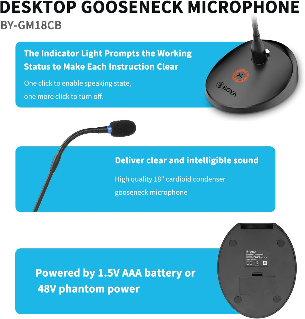Desktop Gooseneck Condenser Microphone with Base LED Indicator XLR Mic, Pack of 2 I7197