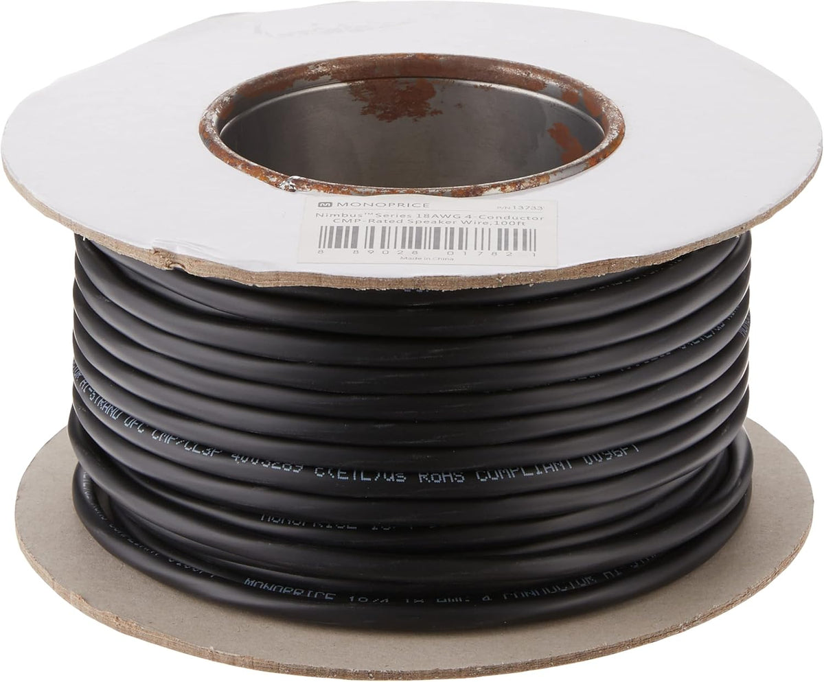 18 AWG 4 Conductor Plenum Rated Speaker Wire 100 Feet Bare Copper J662334