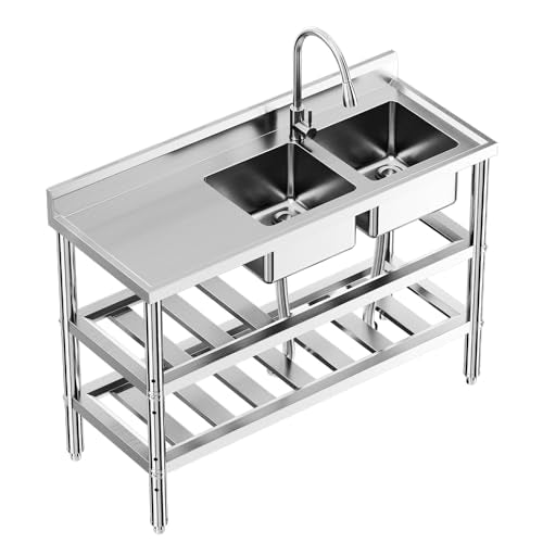 Stainless Steel Double Bowl Utility Sink with Pull-Down Faucet U370
