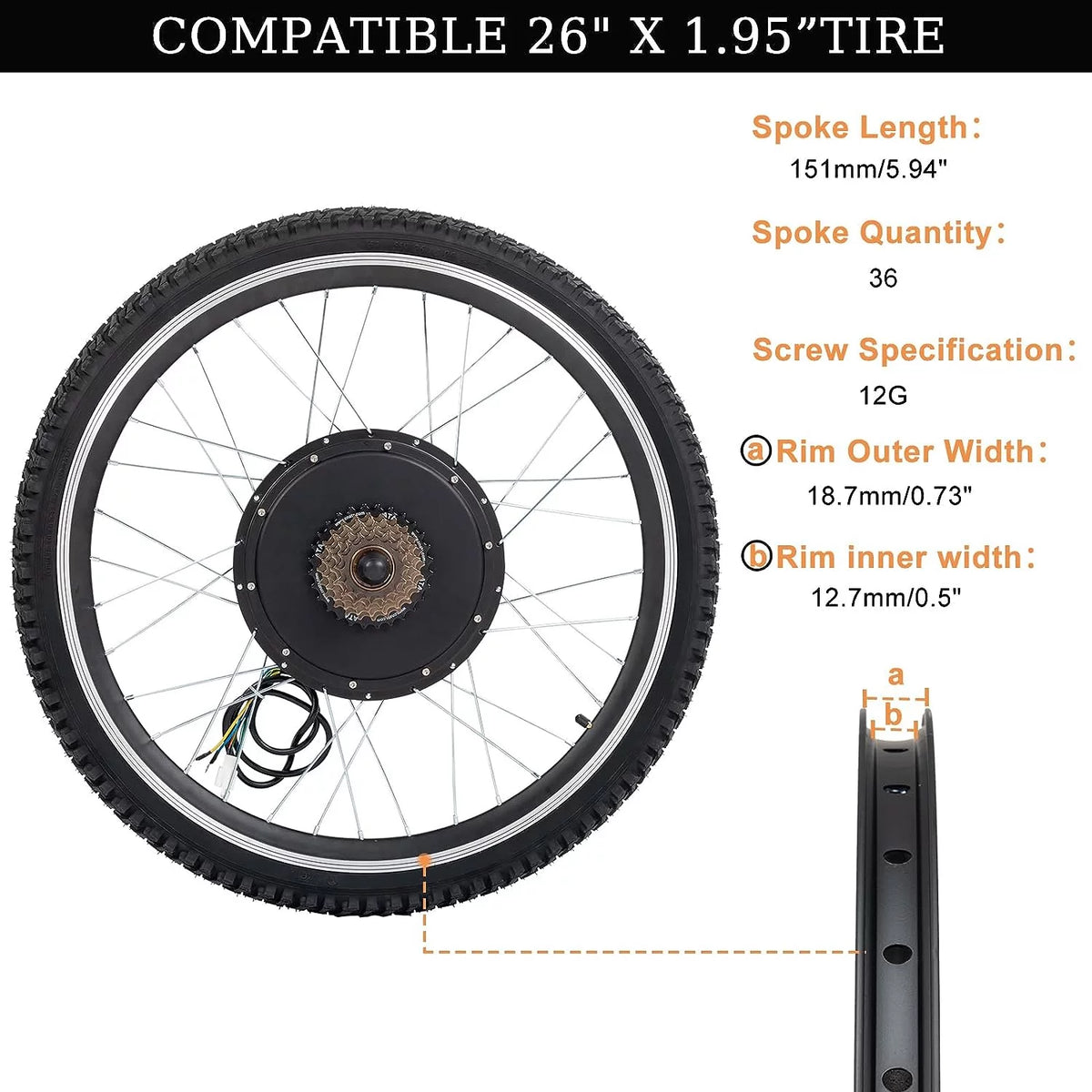48V 1500W 26" Rear Wheel Electric Bike Conversion Kit S7880