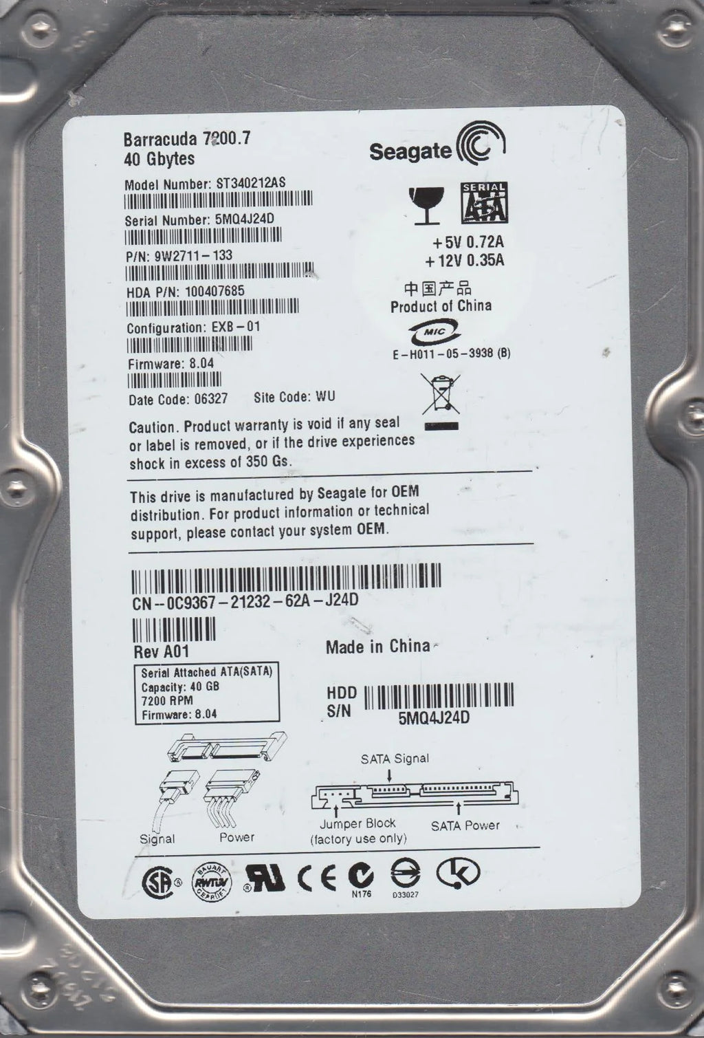 40GB SATA 3.5 Hard Drive Z2512