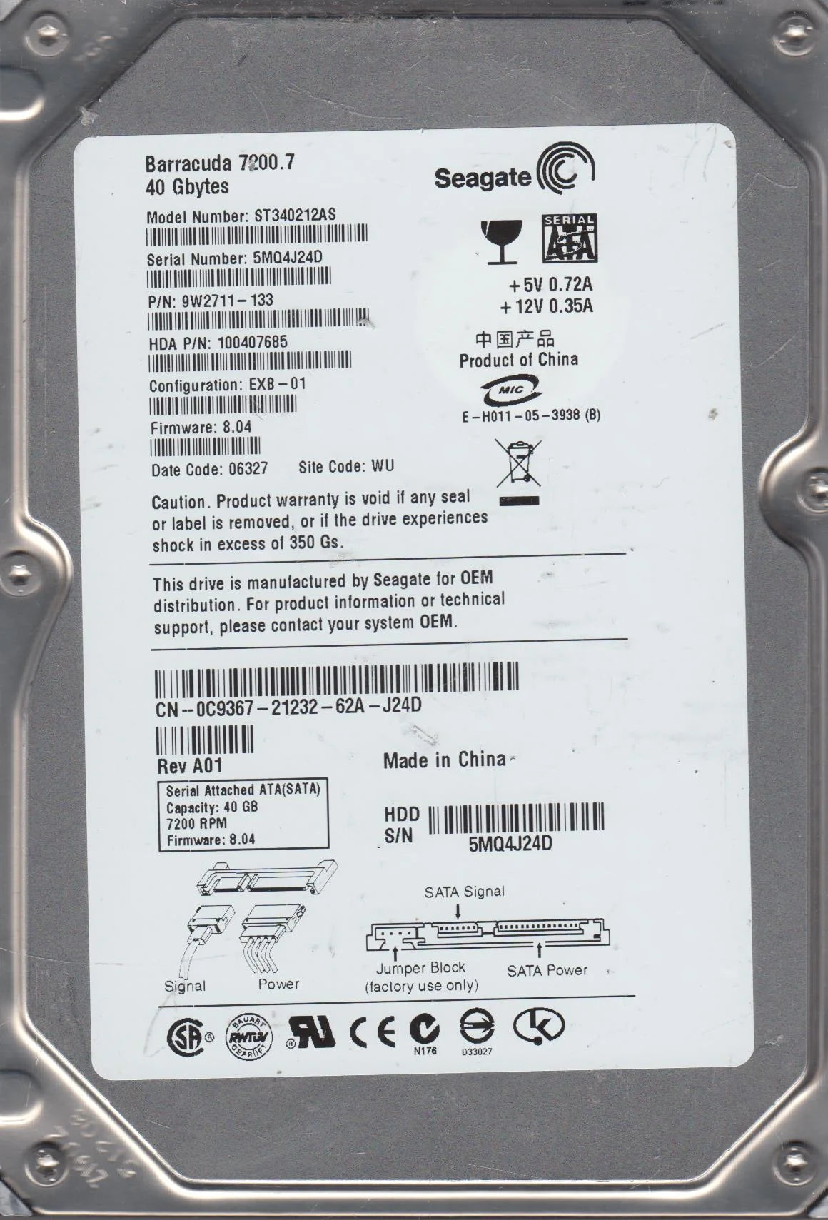 40GB SATA 3.5 Hard Drive Z2512