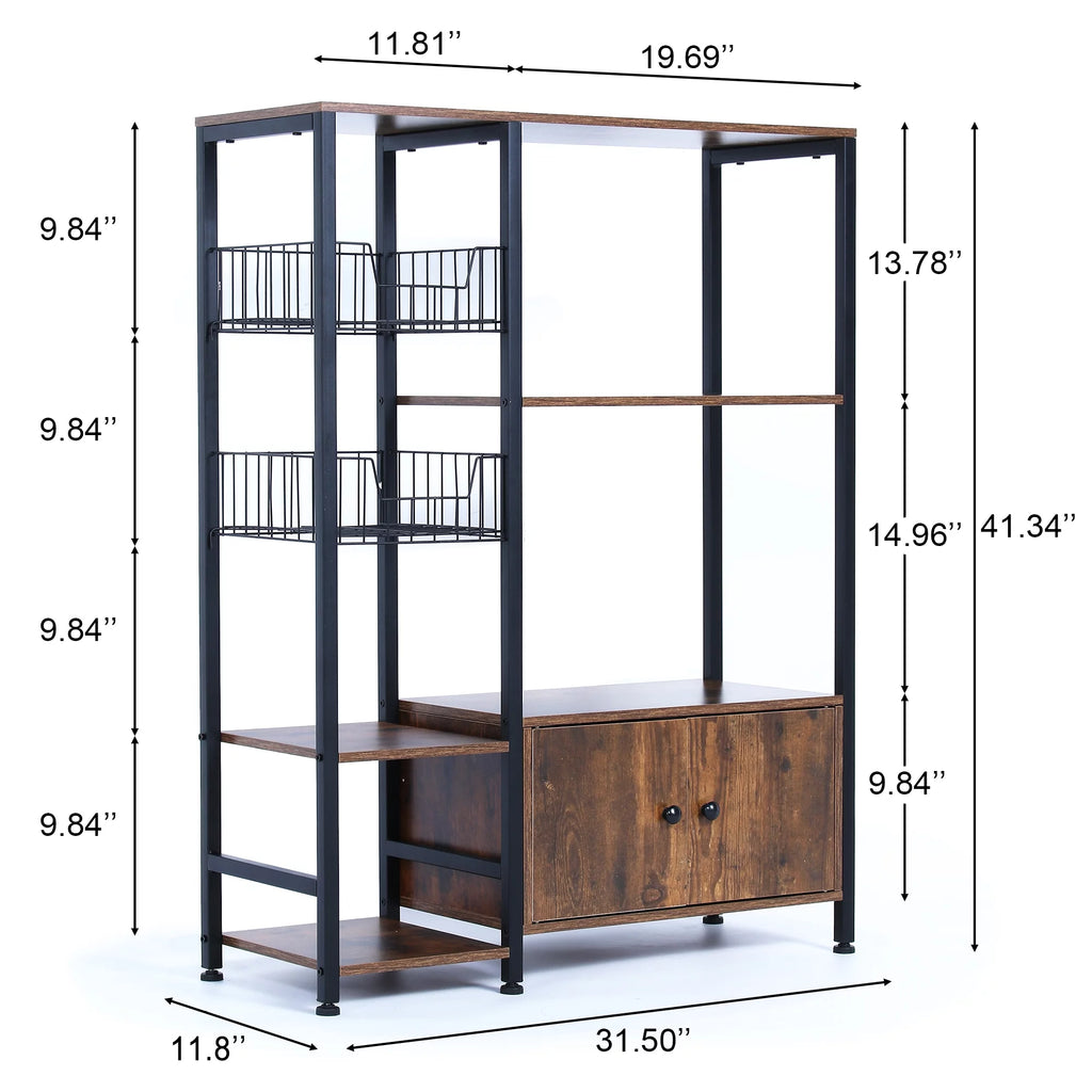 5-Tier Wood Brown Kitchen Bakers Rack with Cabinet R161