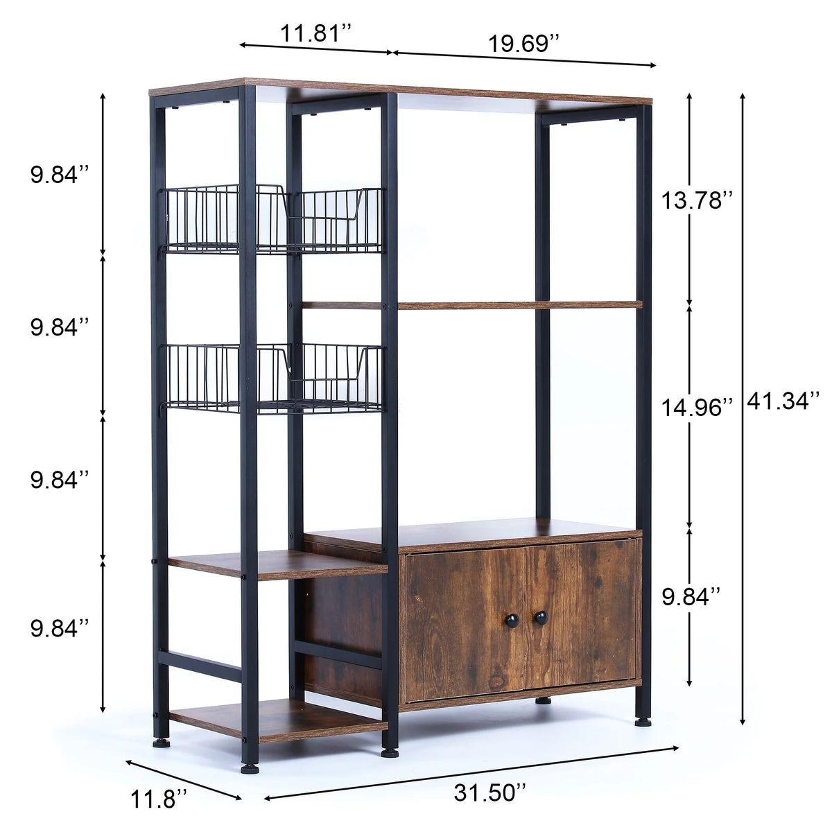 5-Tier Wood Brown Kitchen Bakers Rack with Cabinet R161