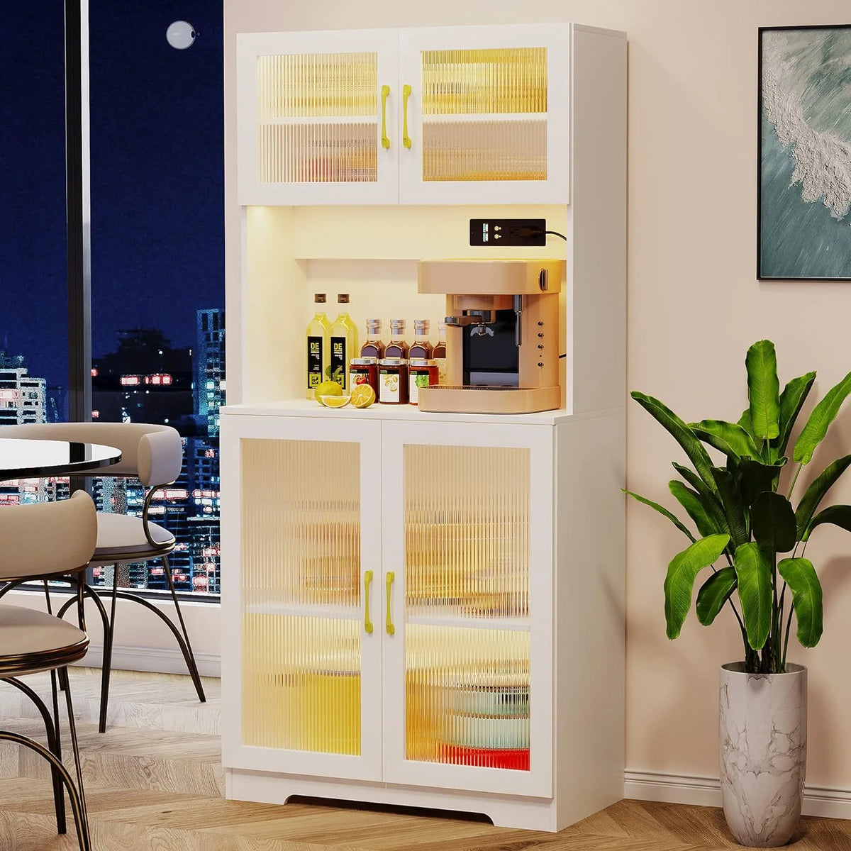 67" White LED Storage Cabinet with Charging Station V8789
