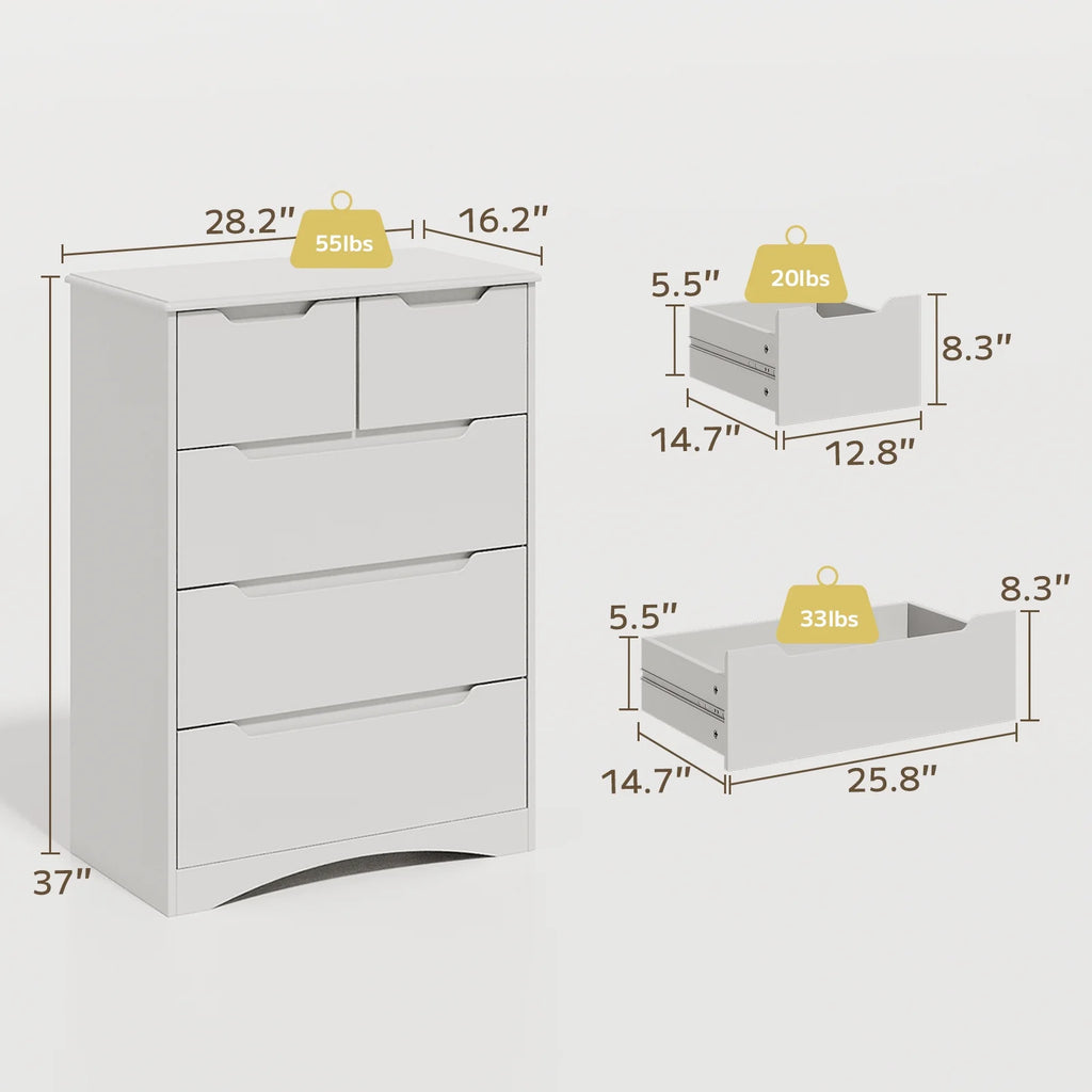 White 5 Drawer Wood Dresser O27547