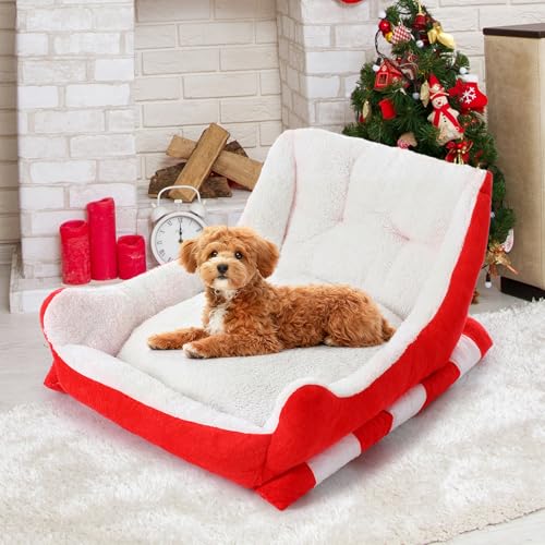 Red White 24x15x11 Inch Plush Synthetic Fur Christmas Dog Bed F484282
