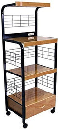 Black Microwave Cart on Wheels with 2 Outlets B438