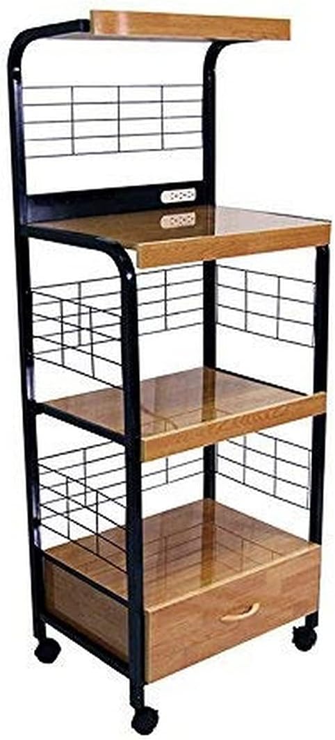 Black Microwave Cart on Wheels with 2 Outlets B438