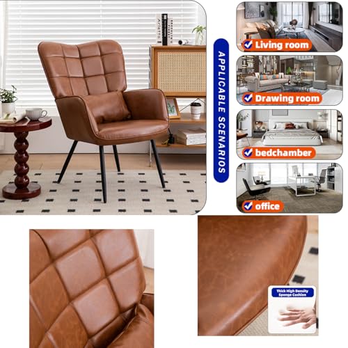 Brown Leather Accent Chair with Metal Legs X584