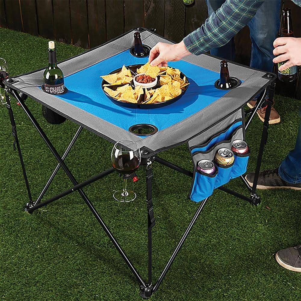 Folding Wine Table with Cupholders and Wineglass Holders L960407