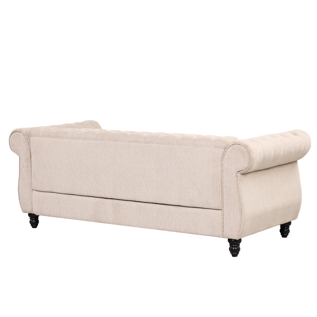 3 Seater Button Tufted Upholstered Sofa with Rolled Arms Z4547