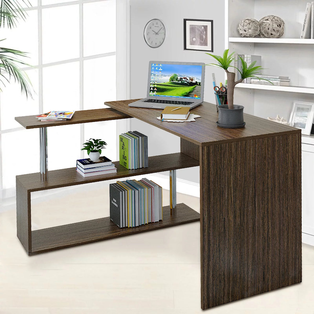 Brown L-shaped Computer Desk 170x74x50 Cm G4688