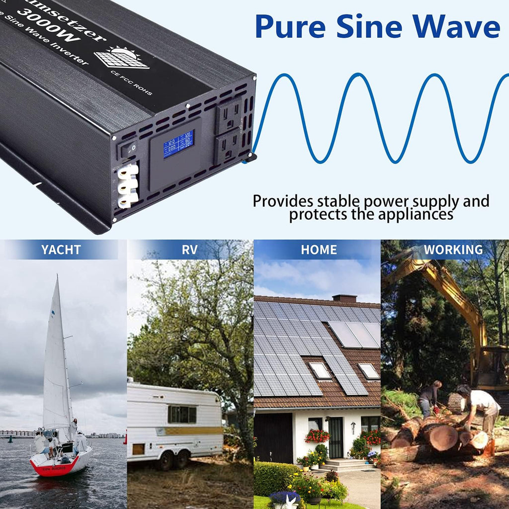 3000w 24v Pure Sine Wave Power Inverter with Dual US Outlet and LCD Display Y257811