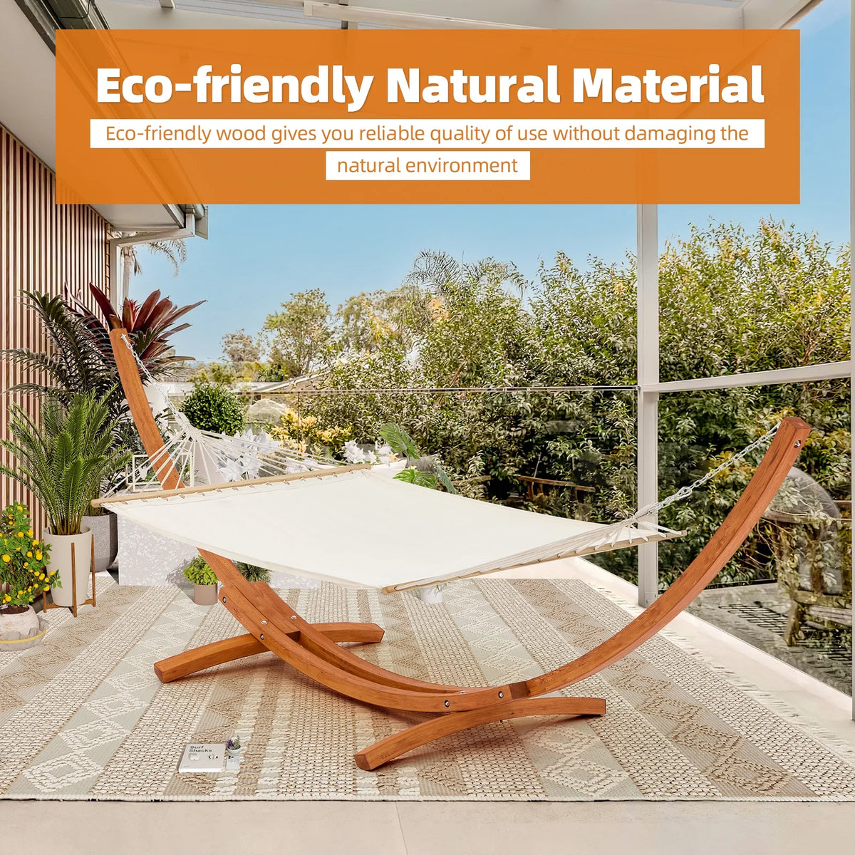14FT Wooden Double Hammock with Stand U756866