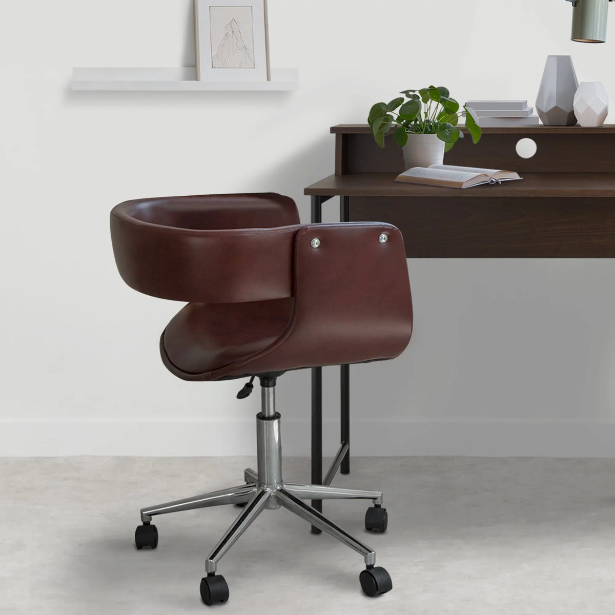 Brown PU Leather Office Chair with Swivel Base T8595