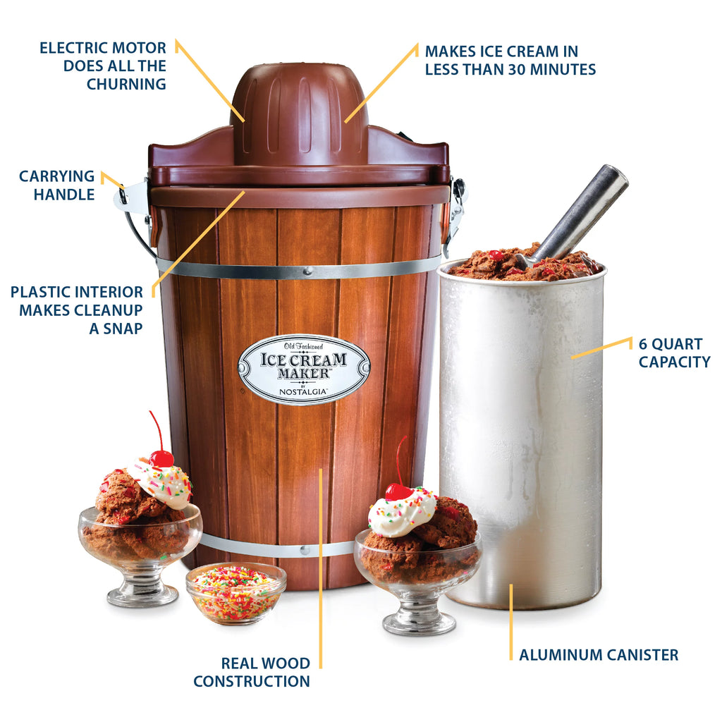 6-Quart Wood Bucket Ice Cream Maker X90401