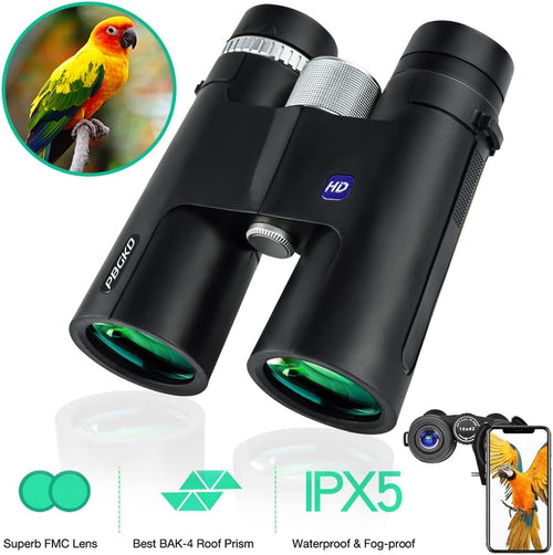 12x42 HD Roof Prism Waterproof Binoculars with Tripod Carrying Case Mobile Phone Clip Pack of 2 E256