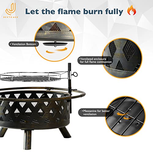 2 in 1 Wood Burning Fire Pit with Mesh Spark Screen Doors Y6119