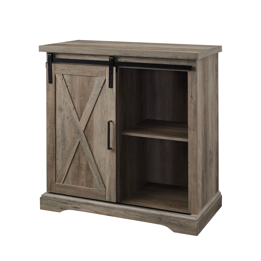 Rustic Farmhouse Accent Cabinet with Sliding Barn Door Gray Wash H53703
