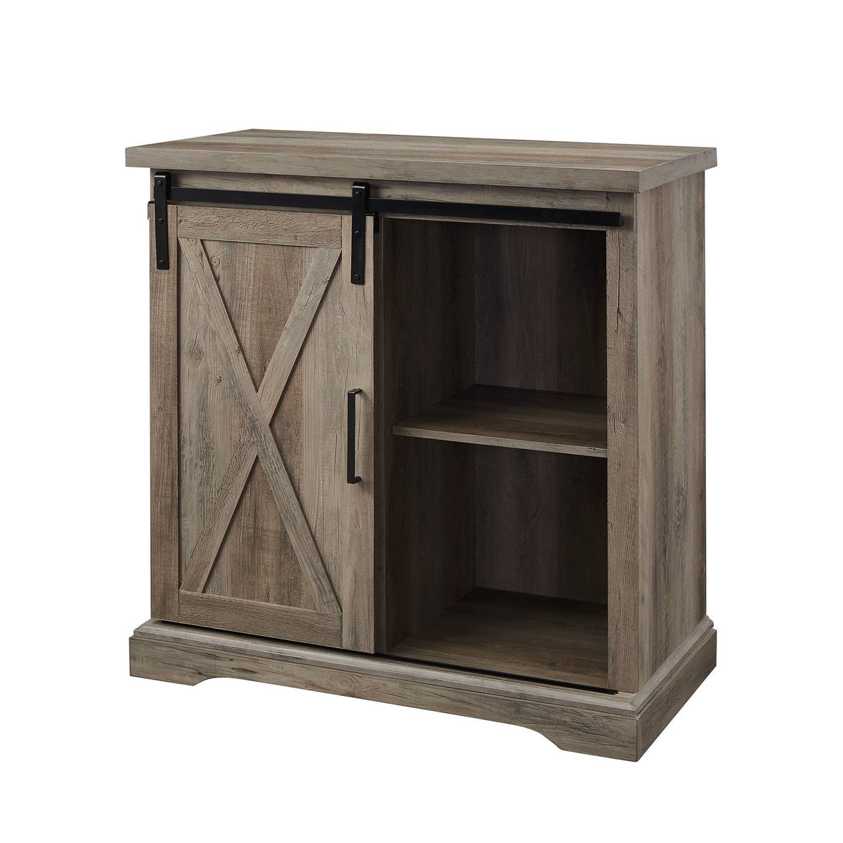 Rustic Farmhouse Accent Cabinet with Sliding Barn Door Gray Wash H53703
