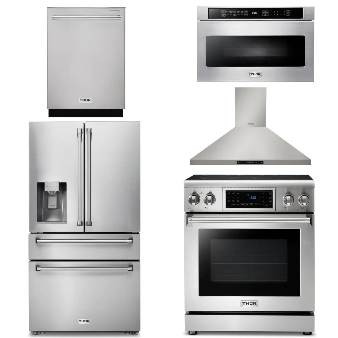 30 Electric Range, Range Hood, Microwave, Refrigerator with Water and Ice Dispenser, Dishwasher F311471