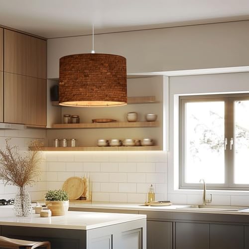 Linen Lampshade Plug in Pendant Light with Dimmable Switch J44607