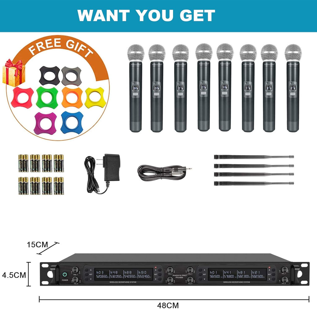 Eight-Channel Wireless Microphone System with Metal Handheld Mics E368