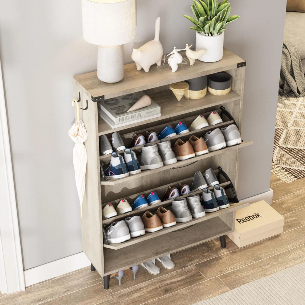 Grey Shoe Cabinet with 2 Flip Drawers S588797