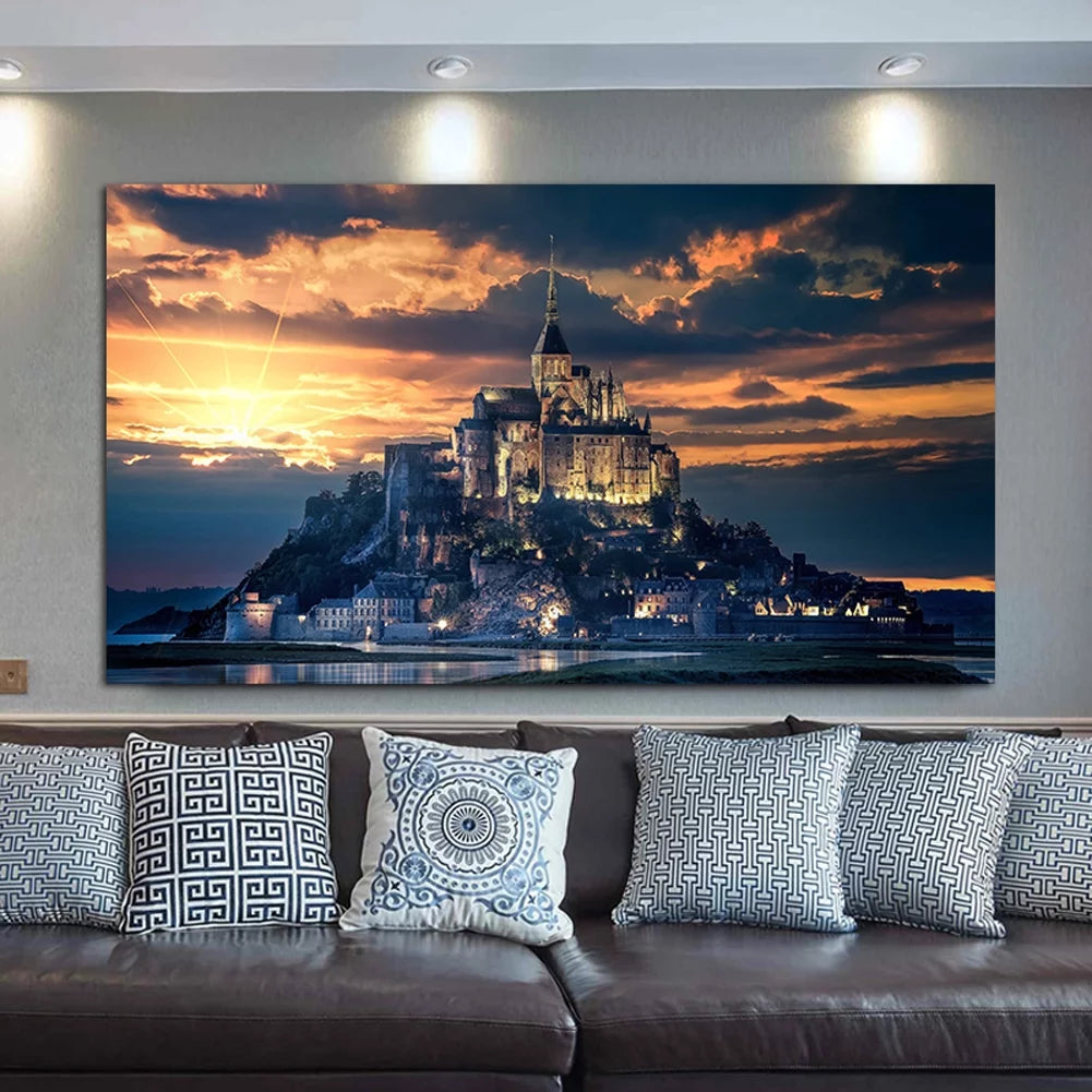 Framed Le Mont-Saint-Michel Wall Art Scenery Painting R4170