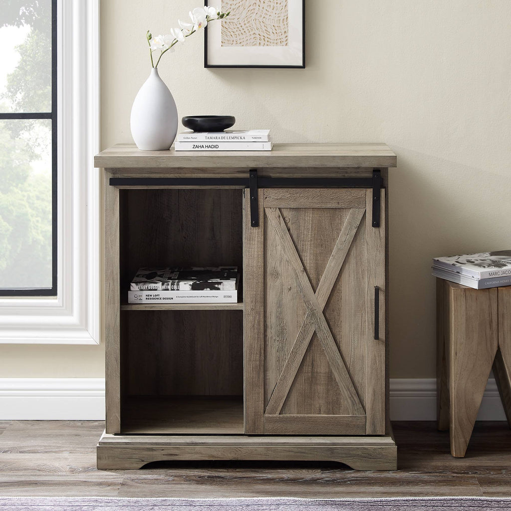 Rustic Farmhouse Accent Cabinet with Sliding Barn Door Gray Wash H53703