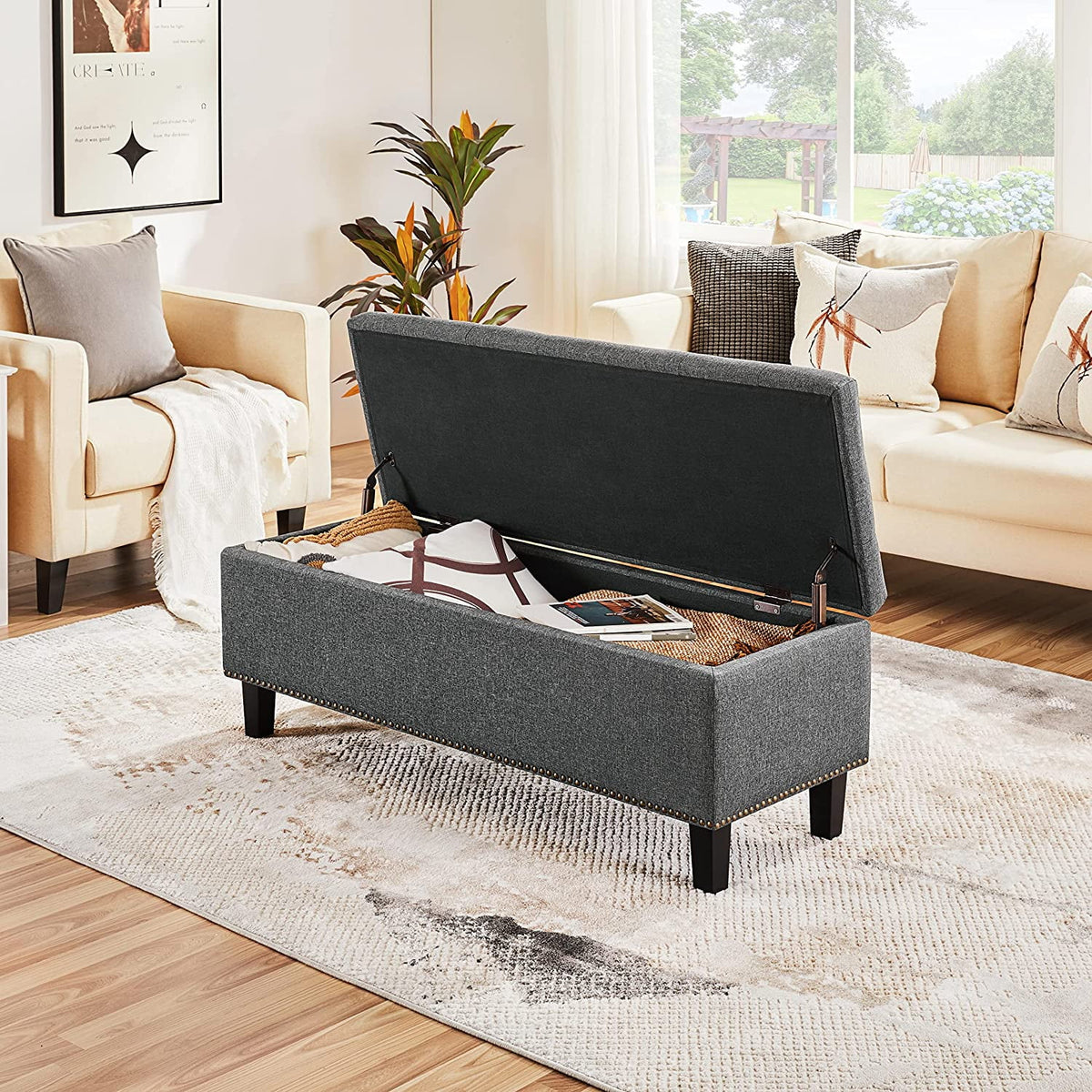 Dark Gray 50-inch Storage Ottoman O395