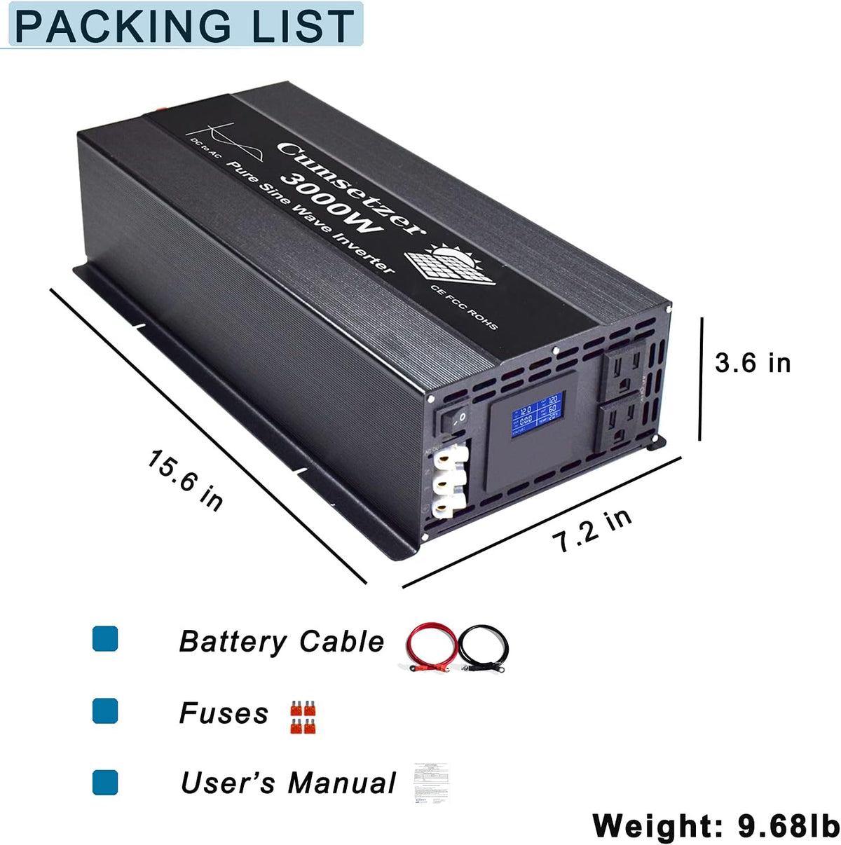 3000w 24v Pure Sine Wave Power Inverter with Dual US Outlet and LCD Display Y257811