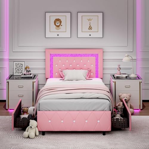 Queen Size Upholstered Platform Bed with Storage Drawers Q541957