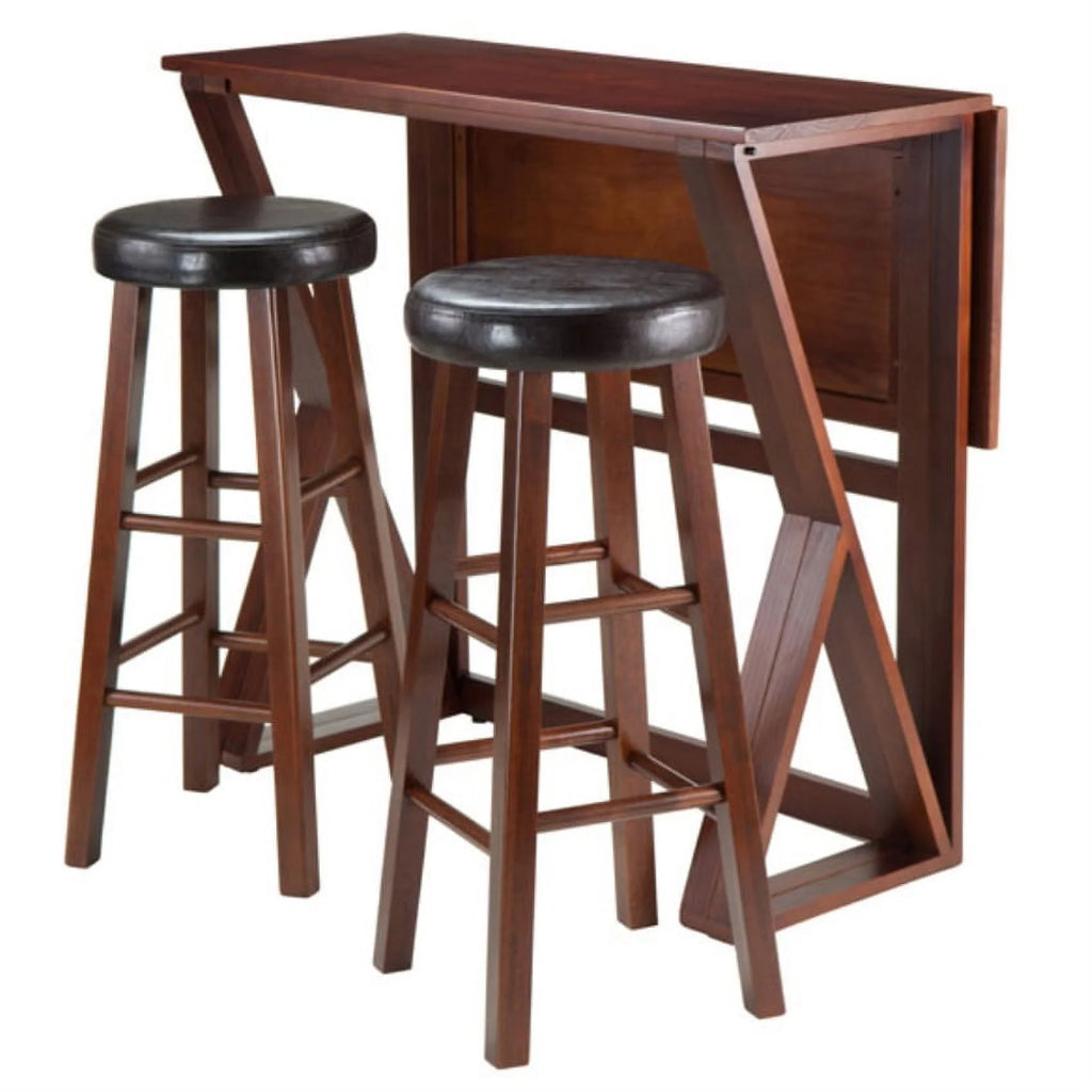 3-Pc Drop Leaf High Table with 2 Cushion Round Seat Stools F201