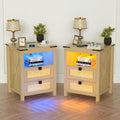 Natural Wood Nightstand Set of 2 with Charging Station P372