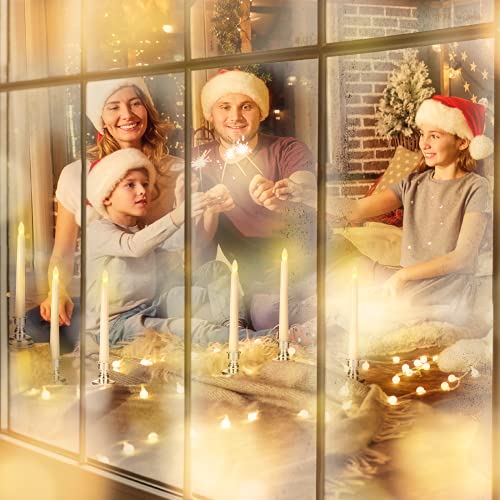 9 Packs White Gold LED Flameless Flickering Taper Candles with Remote Timer O218