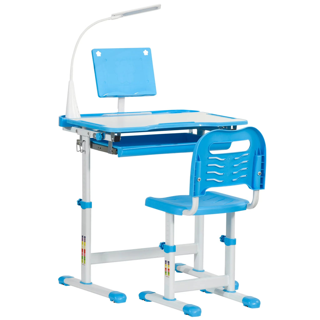 Kids Table and Chair Set with USB Lamp and Storage Drawer, Blue and White C889248